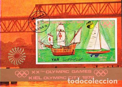Francobolli: Yemen del Norte n&ordm; 1434, Juegos Ol&iacute;mpicos. Munich. Vela en Kiel, usado *** en Hoja bloque