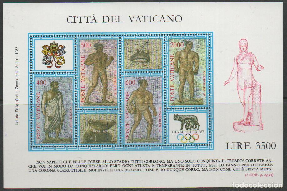 Timbres: VATICANO, IVERT HOJA BLOQUE N&ordm; 9, ESULTURAS DE DEPORTISTAS OLIMPICOS ROMANOS, NUEVO **