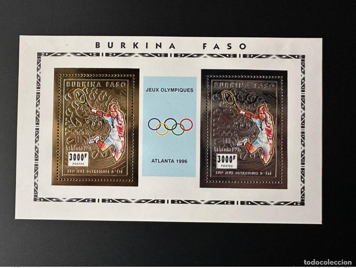 Sellos: Burkina Faso 1995 Mi. Bl. 153 Atlanta 1996 Juegos Ol&iacute;mpicos Tenis Oro Plata