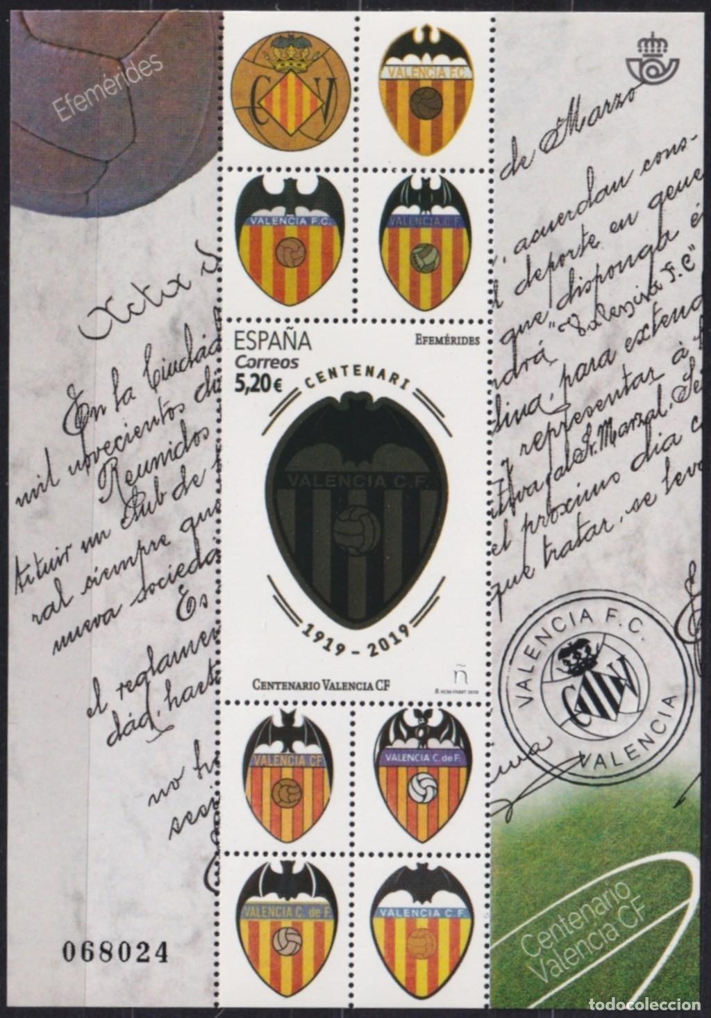Selos: F-EX63780 ESPA&Ntilde;A SPAIN MNH 2019 SPECIAL FORMAT VALENTIA SOCCER CLUB FOOTBALL.