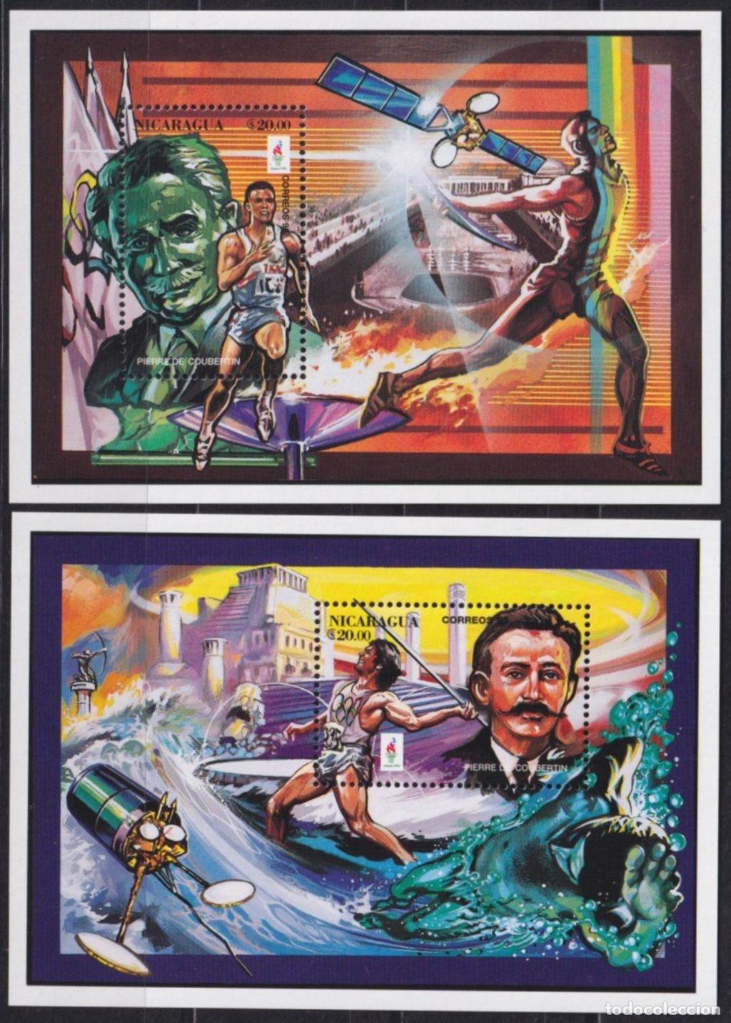 Timbres: F-EX60247 NICARAGUA MNH 1995 ATLANTA OLYMPIC GAMES ATHLETISM COUBERTIN JAVALIN.