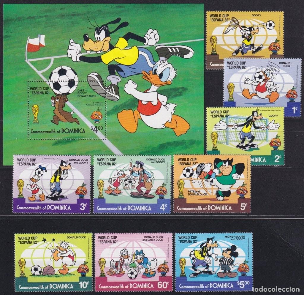 Timbres: F-EX63625 DOMINICA 1982 SPAIN SOCCER WORLD CUP DISNEY GOOFY DONALD MICKEY MOUSE.