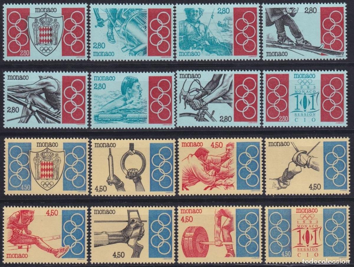 Timbres: F-EX64740 MONACO MNH 1993 OLYMPIC GAMES CYCLE FENCING ATHLETISM SHUTTING.