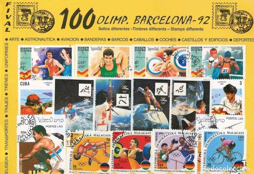 Sellos: Lote 100 sellos diferentes Olimpiadas Barcelona 92 deportes usados