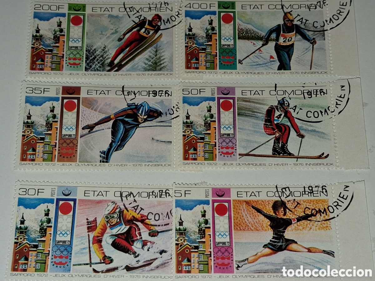 Sellos: Sello (2series) Comoras mtdo 1976. Juegos olimpiada invierno. Innsbruck. Deporte. Salto. Fondo. Pati