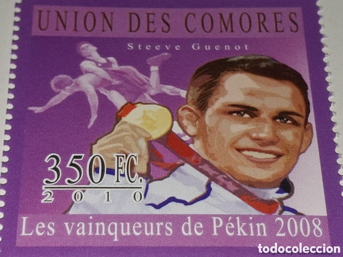 Sellos: Sello Comoras nuevo 2010. Steeve Guenot. Lucha greco-romana. Medallista. Juegos olimpiada Pekin