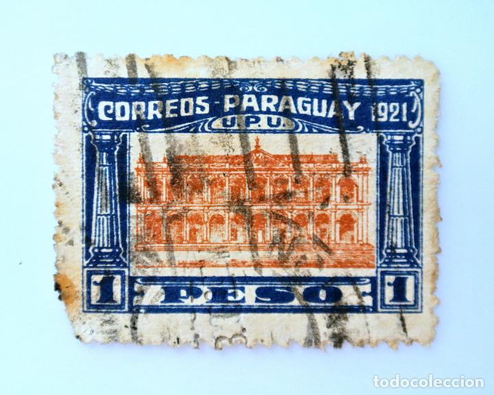Sellos: Sello postal PARAGUAY 1922 , 1 peso, Edificio del parlamento - Foto 1