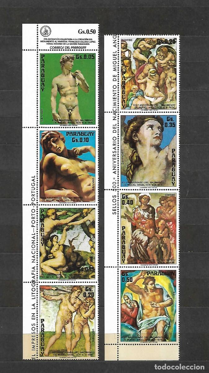 Sellos: Pinturas de MIGUEL ANGEL. 500&ordm; Aniv&ordm; de su nacimiento. Paraguay. sellos a&ntilde;o 1975
