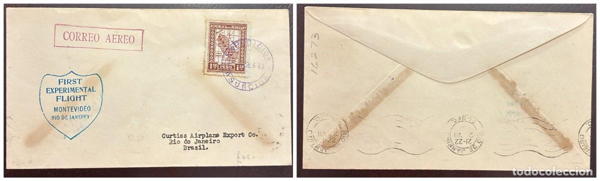 Sellos: O) 1928 PARAGUAY, ASUNCION, FIRST EXPERIMENTAL FLIGHT MONTEVIDEO - RIO DE JANEIRO, MAP OF PARAGUAY