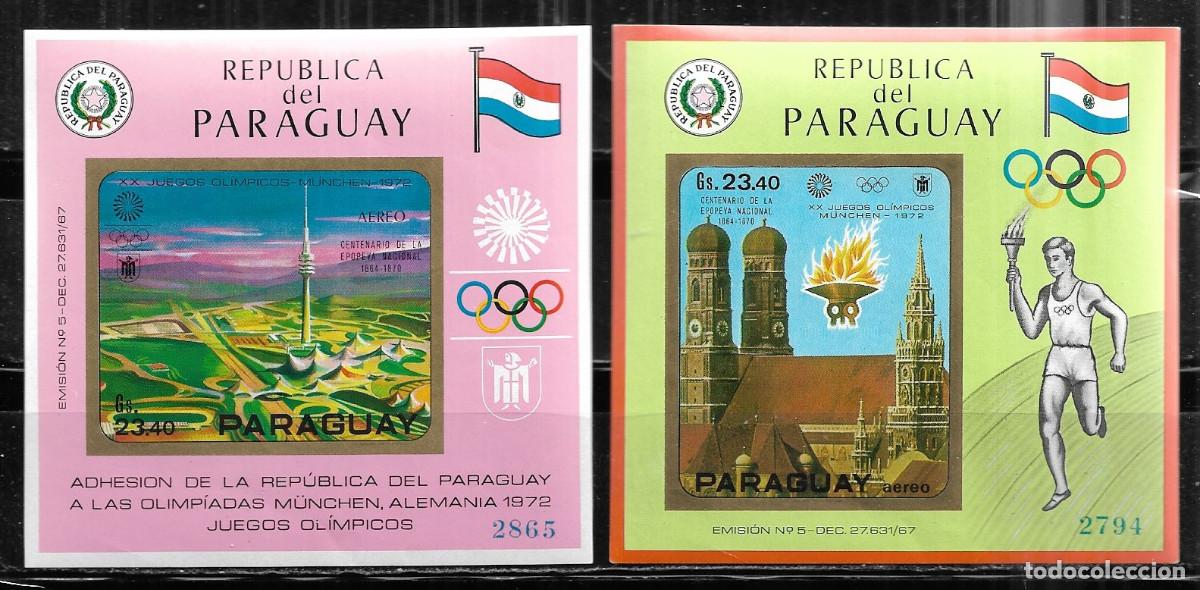 Sellos: PARAGUAY 1972, HOJAS BLOQUE SIN DENTAR - JUEGOS OLIMPICOS MUNICH 72. MNH.