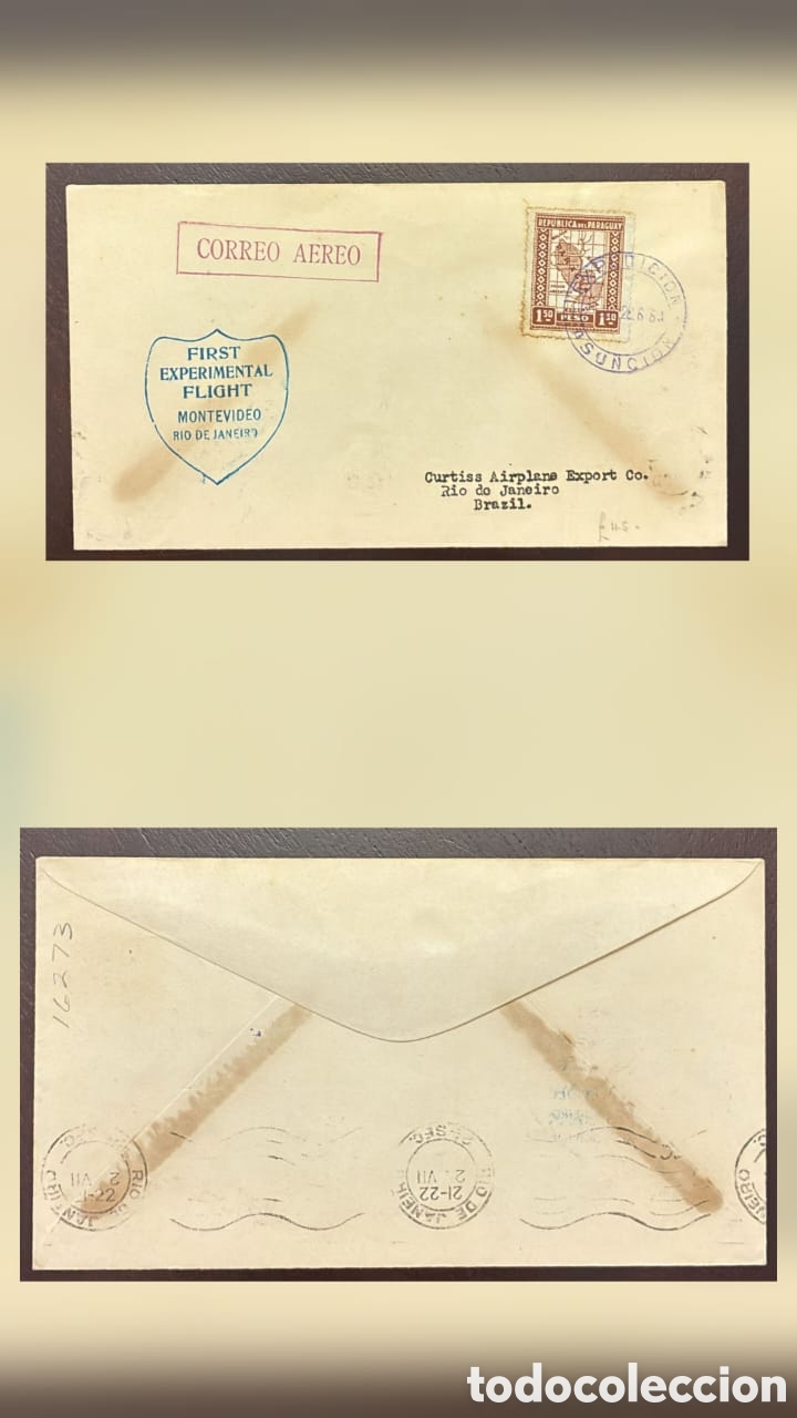Sellos: CA)Paraguay .1920Circa.First Experimental Airmail Flight. Envelope franked with a Paraguayan stamp a