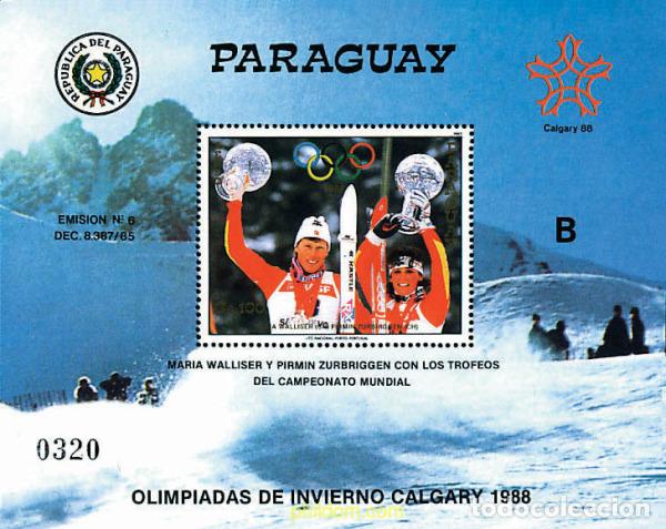 Selos: 72622 MNH PARAGUAY 1987 15 JUEGOS OLIMPICOS INVIERNO CALGARY 1988