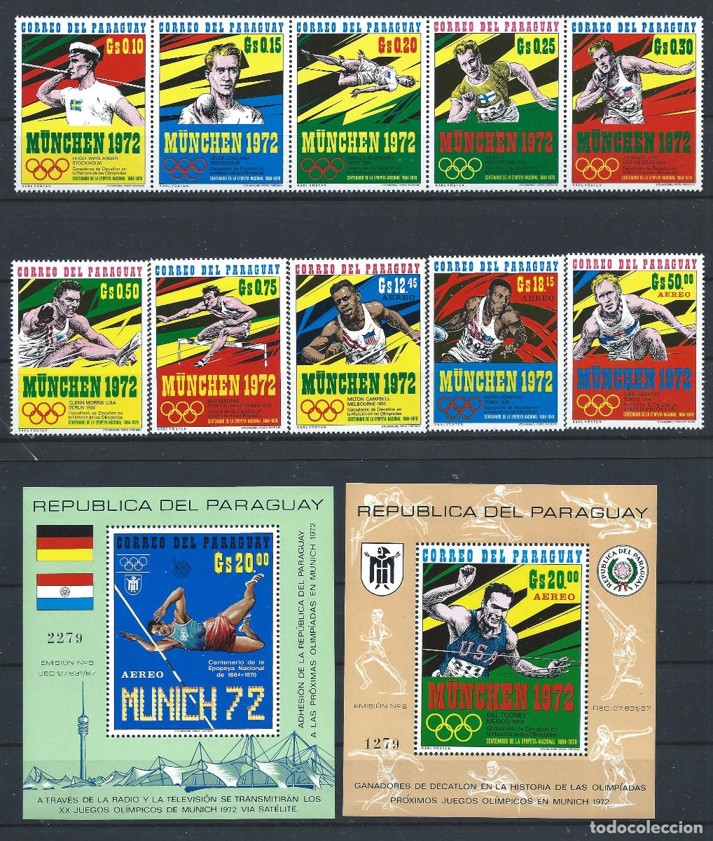 Sellos: Paraguay N&deg;1110/16 + PA 559/61 + Bloc 112/13** (MNH) 1971 - J.O de Munich