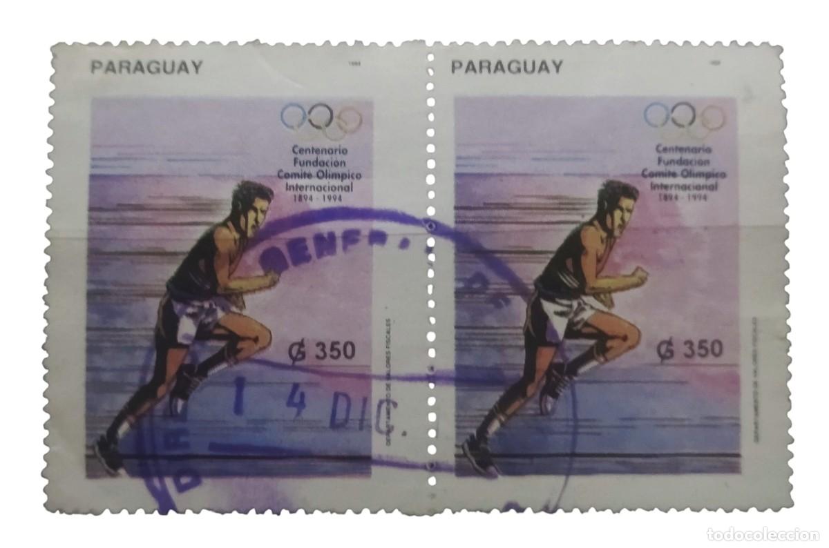 Briefmarken: PARAGUAY 1994 Centenario de la Fundaci&oacute;n del Comit&eacute; Ol&iacute;mpico Internacional. PAREJA USADA.