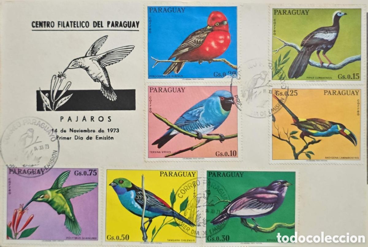 Sellos: CA) Paraguay , sobre de primer d&iacute;a de emisi&oacute;n con estampillas de tem&aacute;tica de ornitolog&iacute;a que con