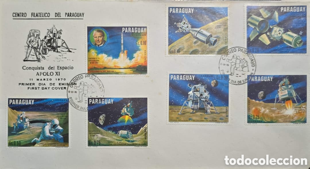 Sellos: CA) Paraguay , sobre de primer d&iacute;a de emisi&oacute;n con estampillas de tem&aacute;tica del espacio que conmem