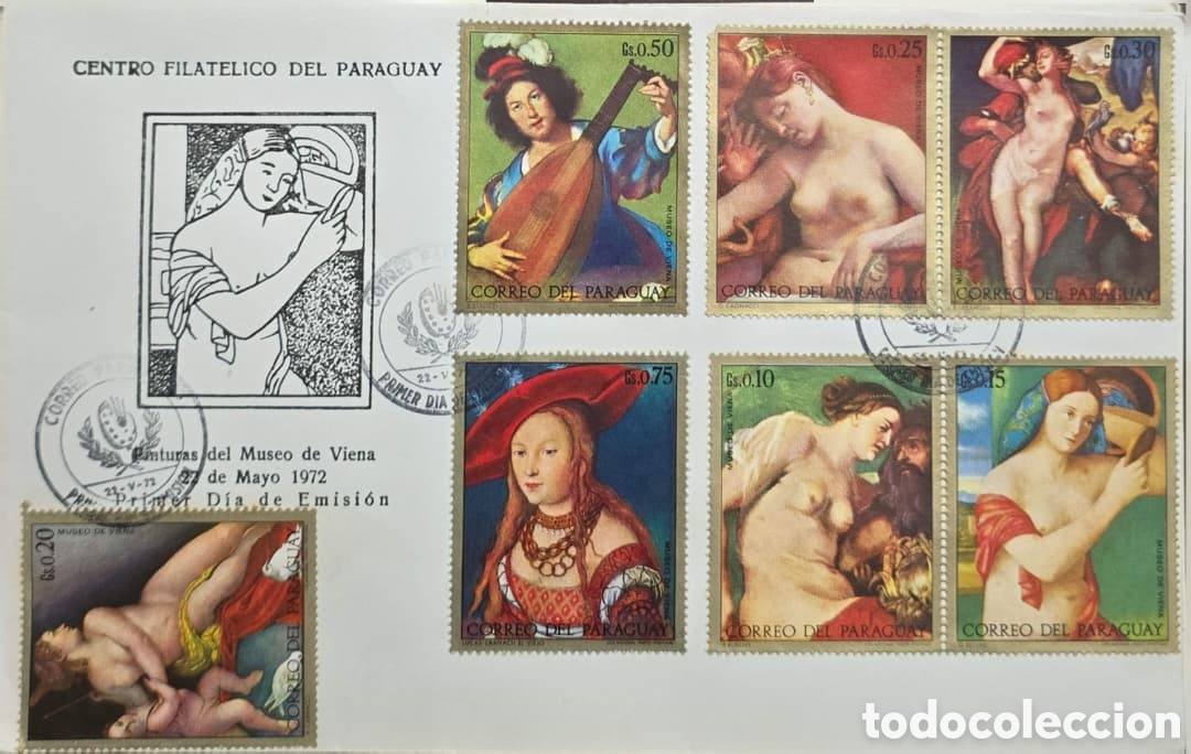 Sellos: CA) Paraguay , sobre de primer d&iacute;a de emisi&oacute;n conmemorativo de las pinturas del Museo de Viena c
