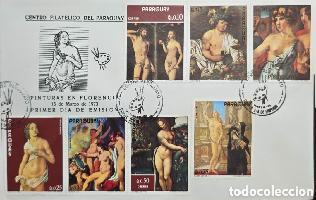 Briefmarken: CA) Paraguay , sobre de primer d&iacute;a de emisi&oacute;n conmemorativo del arte renacentista con timbres de