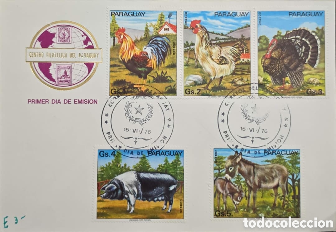 Sellos: CA) Paraguay , sobre de primer d&iacute;a de emisi&oacute;n conmemorativo de la producci&oacute;n agropecuaria con ti