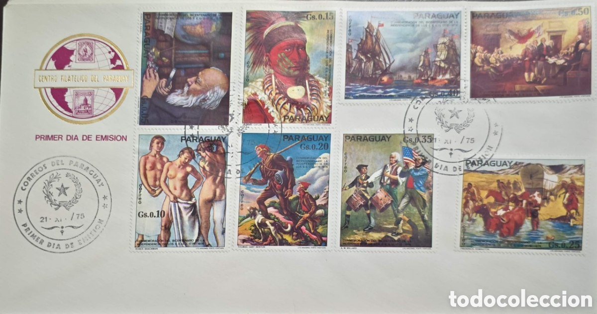Sellos: CA) Paraguay , the first day commemorating the bicentennial of U.S. independence with American h
