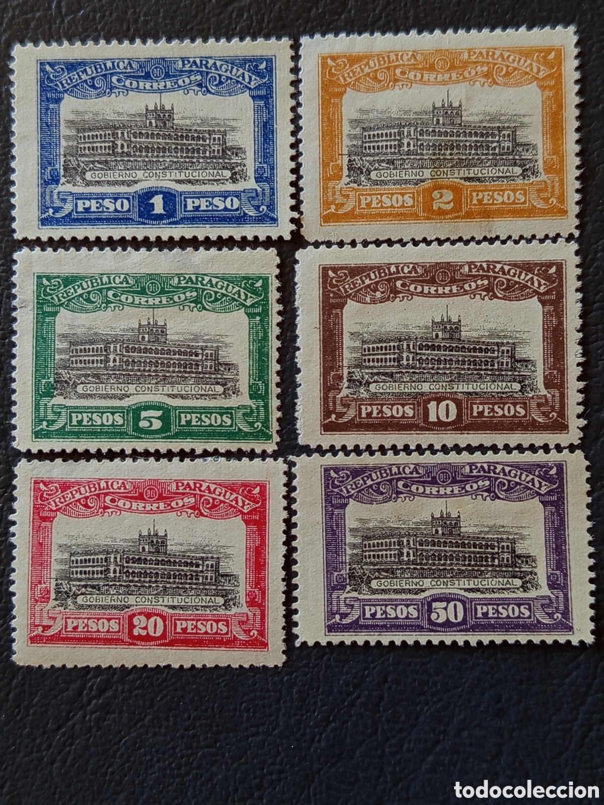 Sellos: Paraguay 1922 Gobierno Constitucional Palacio serie 6 valores MH no emitidos