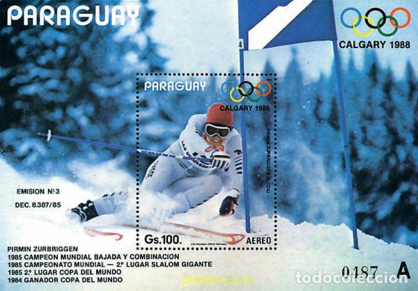 Selos: 72621 MNH PARAGUAY 1987 15 JUEGOS OLIMPICOS INVIERNO CALGARY 1988