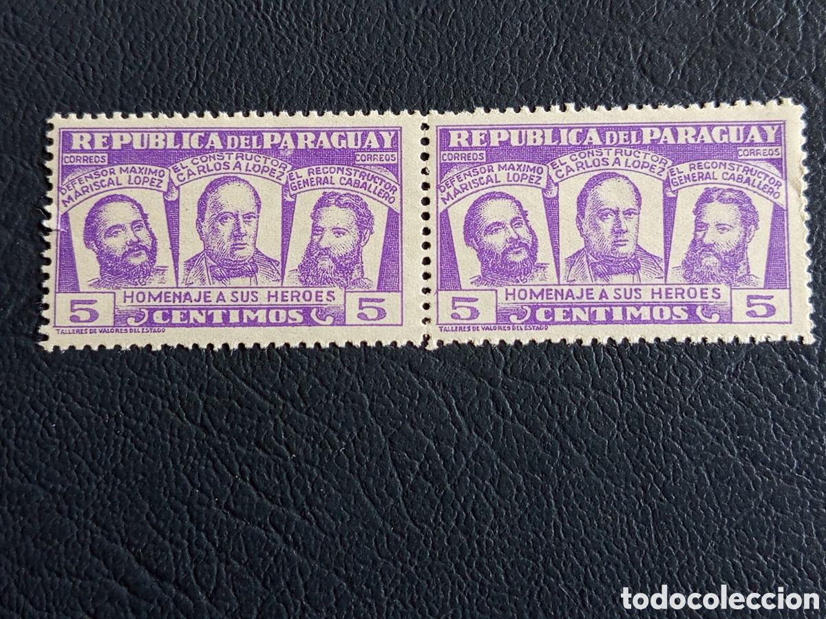 Sellos: Sello Paraguay 1940 Homenaje a sus H&eacute;roes 5c Violeta Pareja MNH