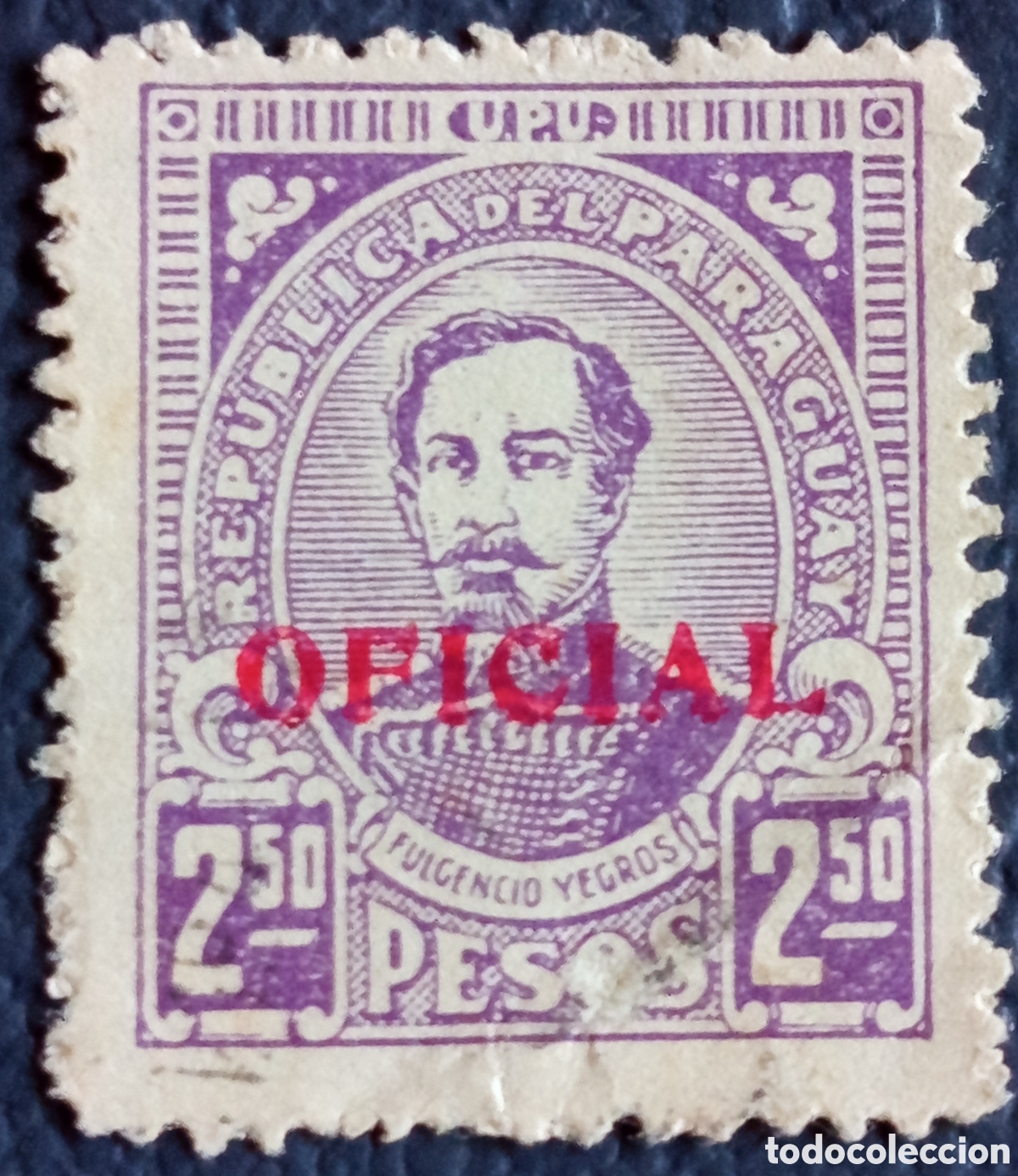 Sellos: Sello Paraguay 1924 Oficial Fulgencio Yegros 2,50 Pesos Lila Cat#O137 /Usado