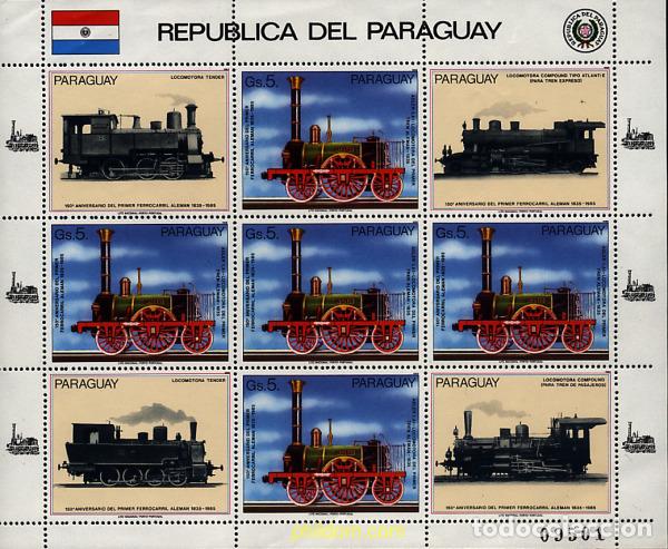 Sellos: 10181 MNH PARAGUAY 1985 150 ANIVERSARIO DEL FERROCARRIL ALEMAN