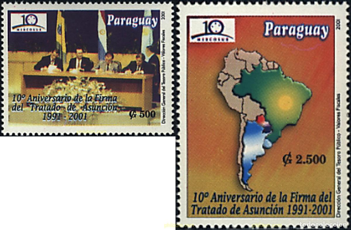Sellos: 80804 MNH PARAGUAY 2001 10 ANIVERSARIO DEL TRATADO DE ASUNCION
