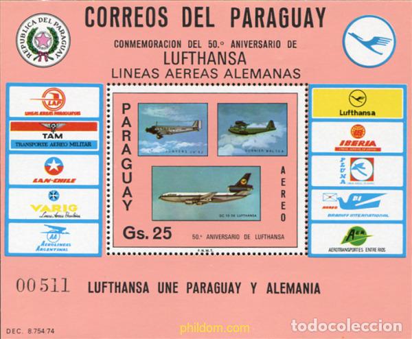 Sellos: 151106 MNH PARAGUAY 1976 50 ANIVERSARIO DE LA LUFTHANSA