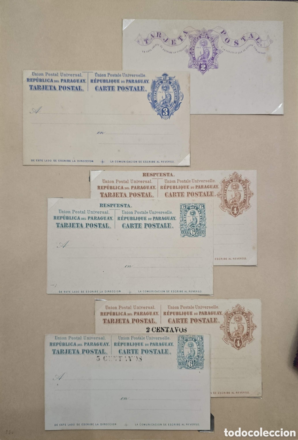Sellos: CA)Paraguay + 1900s + Postal Stationery + Early 20th‑century reply‑paid cards with ornate centavos i