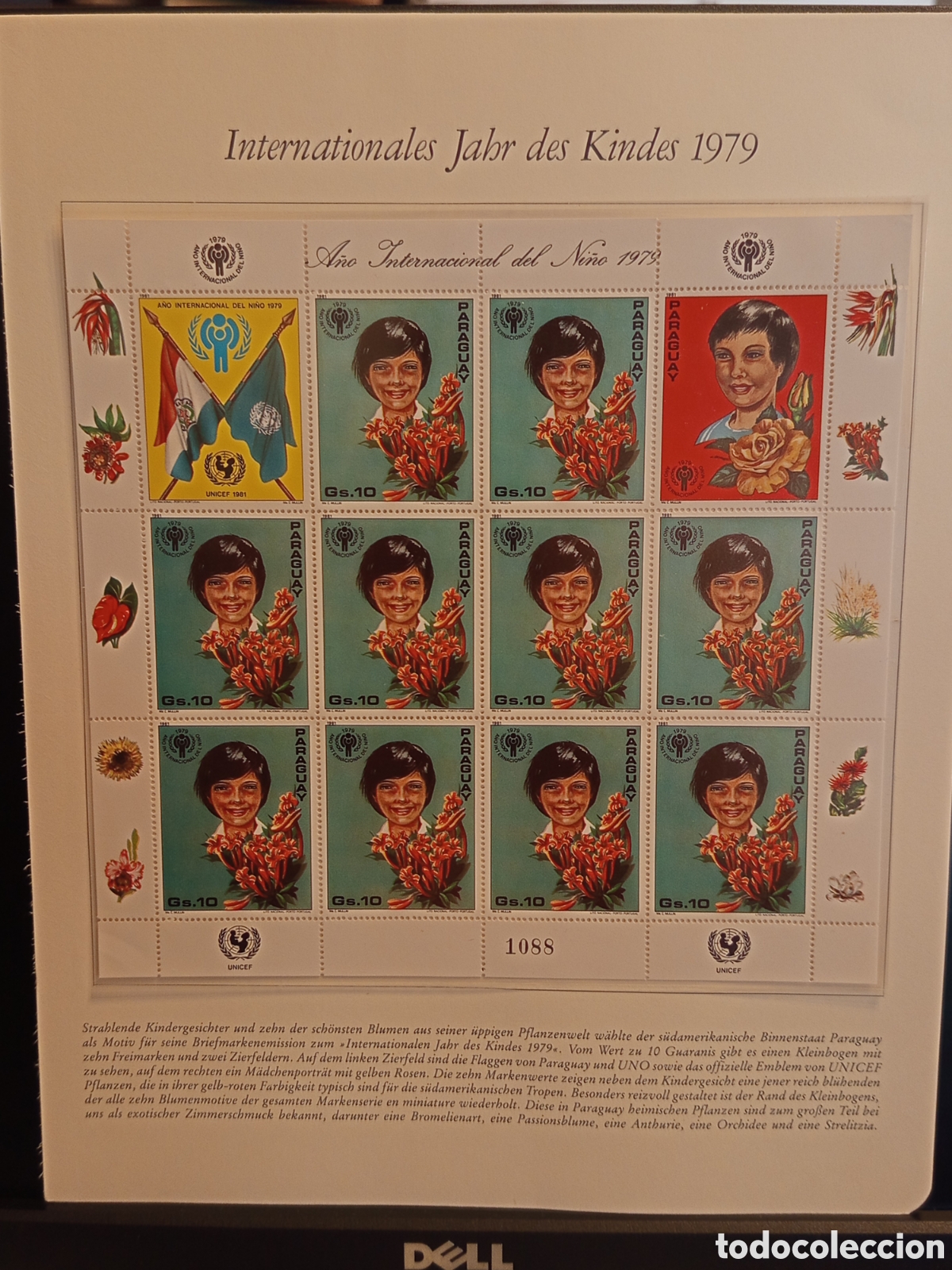 Francobolli: &rdquo;Paraguay 1979 - Hoja bloque UNICEF A&ntilde;o del Ni&ntilde;o - Ni&ntilde;a con flores - Db168&rdquo;