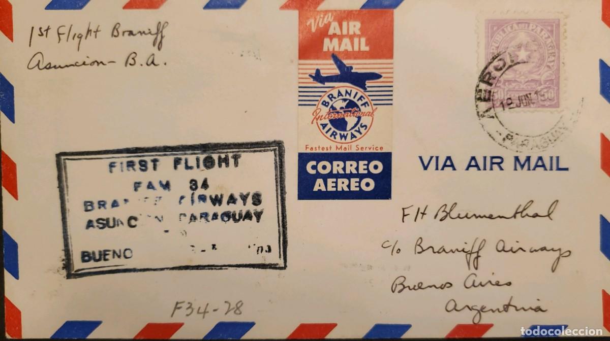 Sellos: TS) 1950 PARAGUAY, FIRST JET FLIGHT BETWEEN ASUNCION AND BUENOS AIRES, VIA BRANIFF, WITH NATIONAL CO
