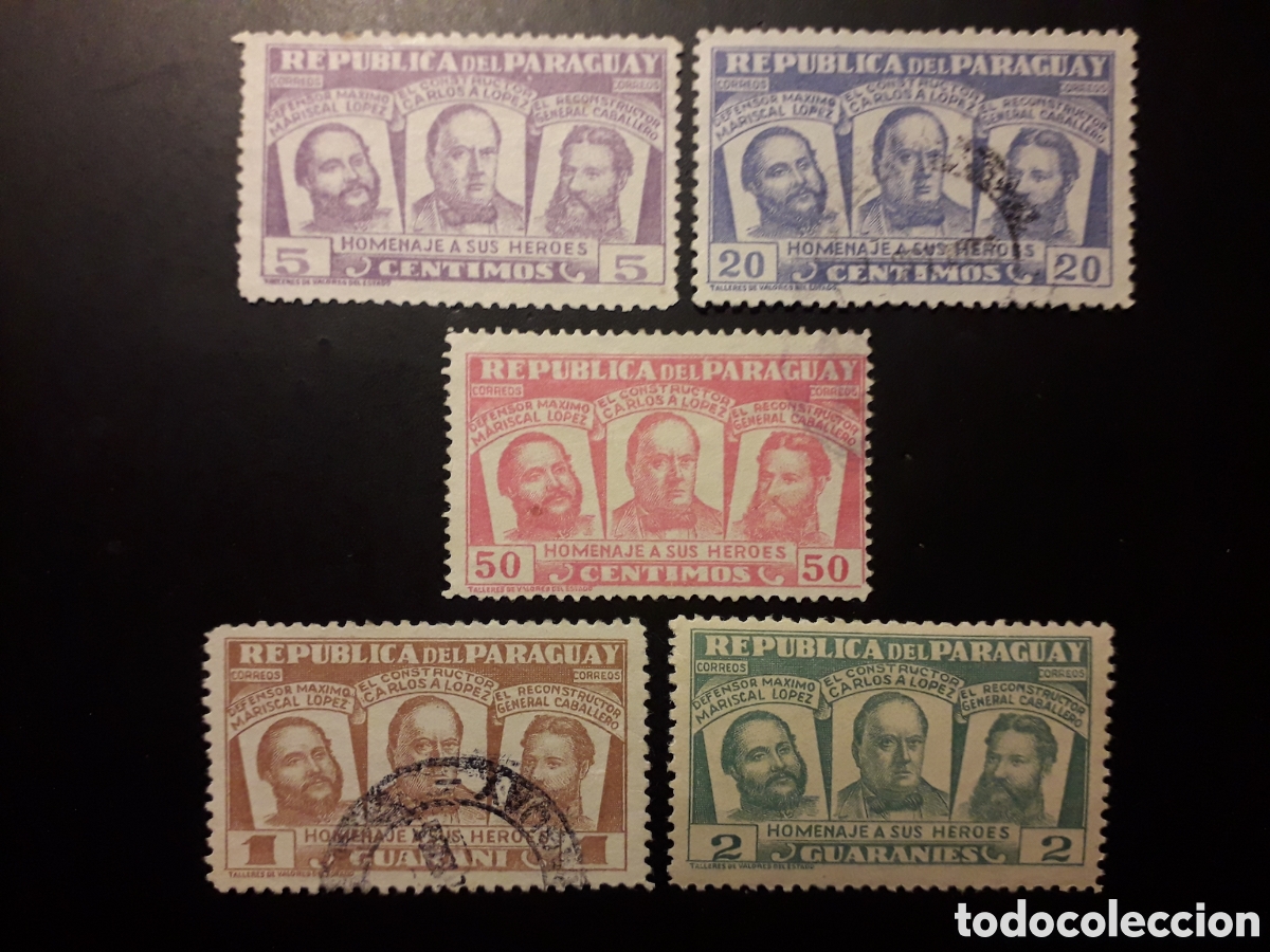 Sellos: PARAGUAY YVERT 493/6 SERIE COMPLETA MAYOR&Iacute;A USADA 1954 H&Eacute;ROES NACIONALES PEDIDO M&Iacute;NIMO 3&euro;