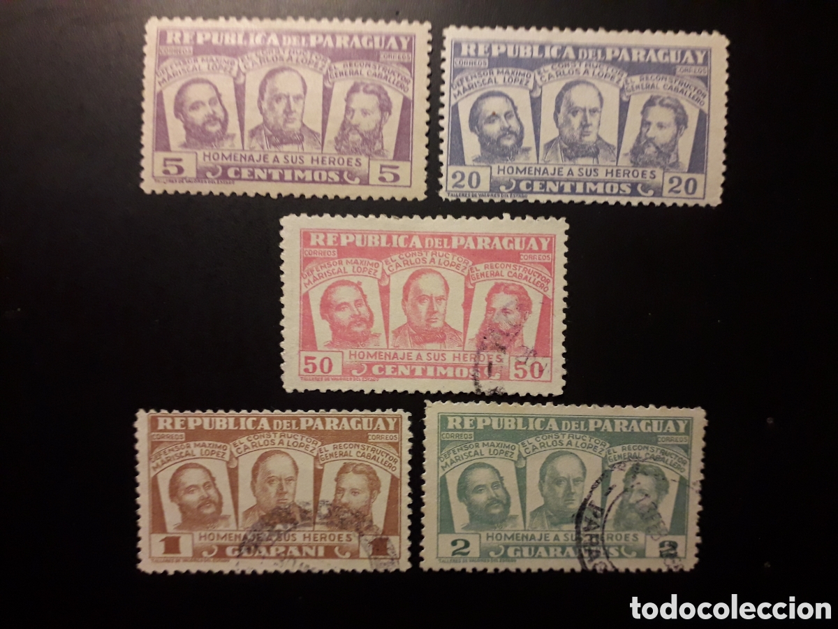 Sellos: PARAGUAY YVERT 493/6 SERIE COMPLETA MAYOR&Iacute;A USADA 1954 H&Eacute;ROES NACIONALES PEDIDO M&Iacute;NIMO 3&euro;
