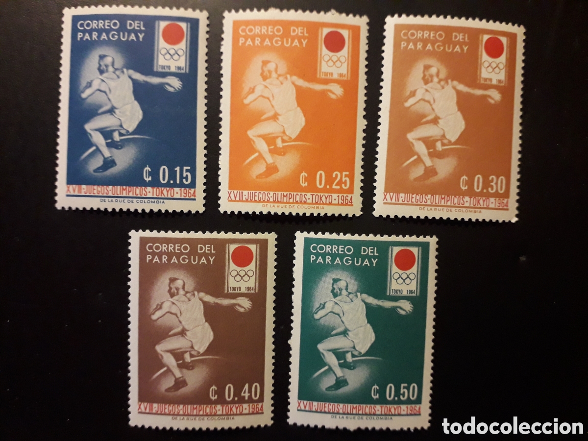 Sellos: PARAGUAY YVERT 742/6 SERIE CTA NUEVA *** 1964 DEPORTES OLIMPIADA TOKIO, DISCO PEDIDO M&Iacute;NIMO 3&euro;