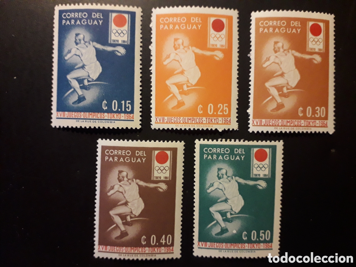 Sellos: PARAGUAY YVERT 742/6 SERIE CTA NUEVA *** 1964 DEPORTES OLIMPIADA TOKIO, DISCO PEDIDO M&Iacute;NIMO 3&euro;