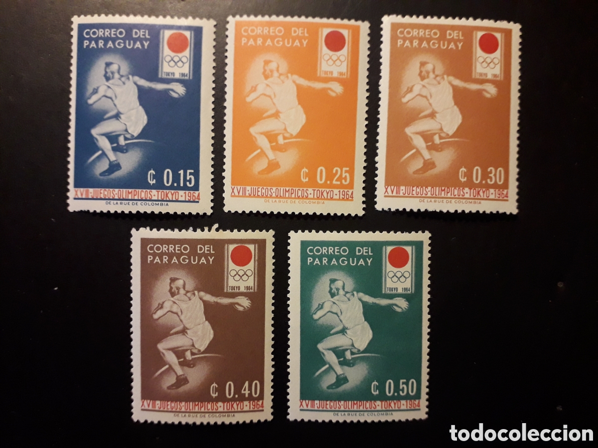 Sellos: PARAGUAY YVERT 742/6 SERIE CTA NUEVA *** 1964 DEPORTES OLIMPIADA TOKIO, DISCO PEDIDO M&Iacute;NIMO 3&euro;