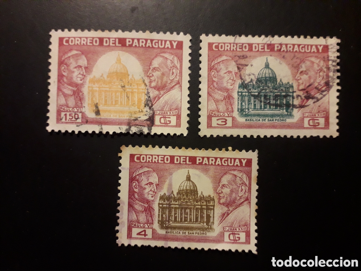 Sellos: PARAGUAY YVERT 756/8 SERIE CTA MAYOR&Iacute;A USADA 1964 PAPAS PABLO VI Y JUAN XXIII PEDIDO M&Iacute;NIMO 3&euro;