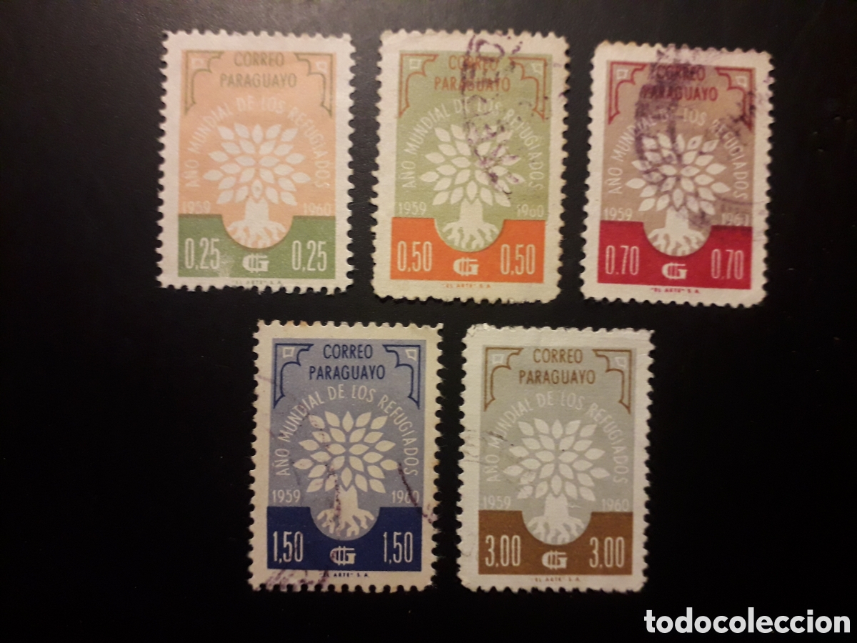 Sellos: PARAGUAY YVERT 576/80 SERIE COMPLETA USADA 1960 A&Ntilde;O MUNDIAL DEL REFUGIADO PEDIDO M&Iacute;NIMO 3&euro;