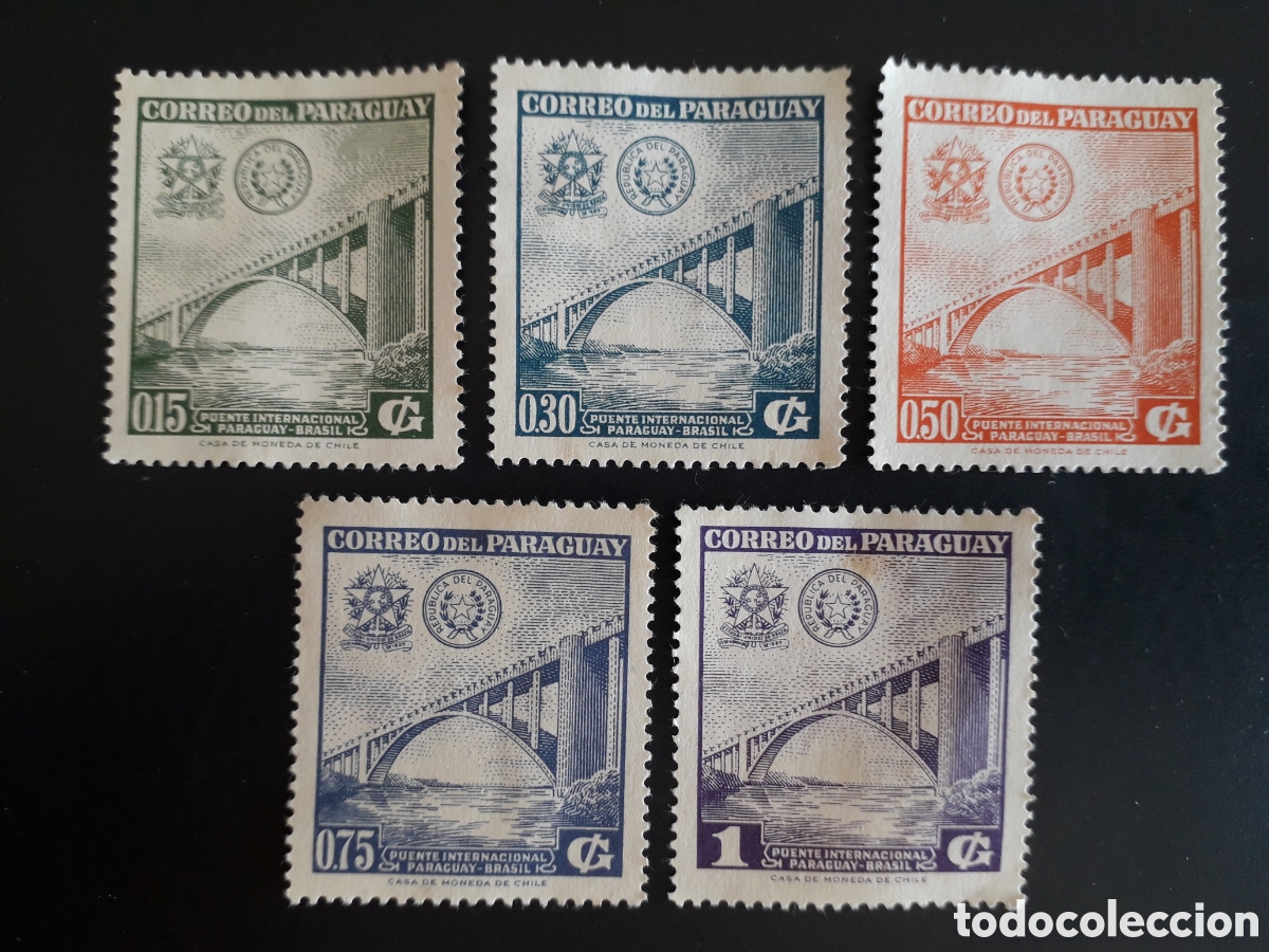 Sellos: PARAGUAY YVERT 588/92 SERIE COMPLETA USADA 1961 PUENTE INTERNACIONAL CON BRASIL PEDIDO M&Iacute;NIMO 3&euro;