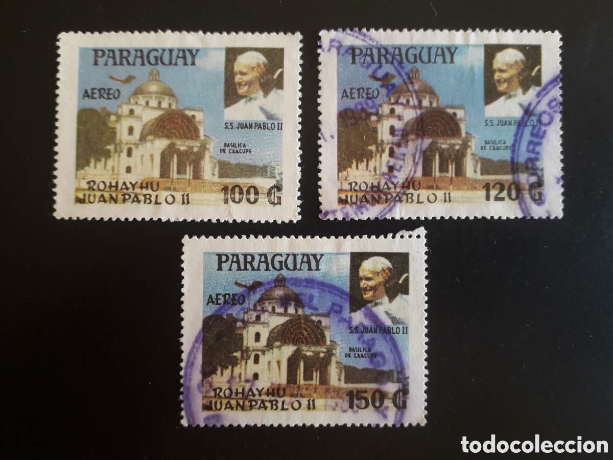 Sellos: PARAGUAY YVERT 1080/2 SERIE COMPLETA USADA 1988 PAPA JUAN PABLO II PEDIDO M&Iacute;NIMO 3&euro;