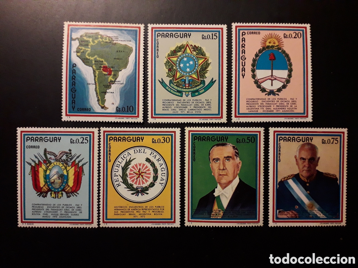 Sellos: PARAGUAY YVERT 1239/45 SERIE COMPLETA NUEVA CON CHARNELA 1972 ESCUDOS, MAPAS PEDIDO M&Iacute;NIMO 3&euro;