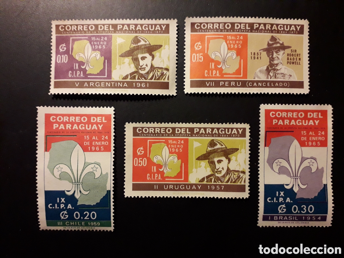 Sellos: PARAGUAY YVERT 785/9 SERIE COMPLETA SIN GOMA 1965 SCOUTS PEDIDO M&Iacute;NIMO 3&euro;