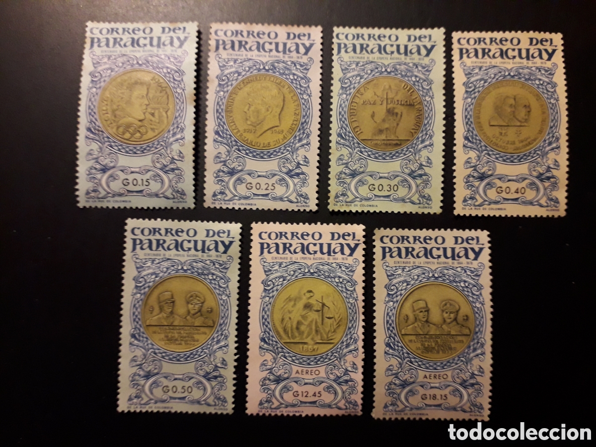 Sellos: PARAGUAY YVERT 780/4 + A 399/400 SIN 401 SERIE CORTA SIN GOMA 1965 MONEDAS PEDIDO M&Iacute;NIMO 3&euro;