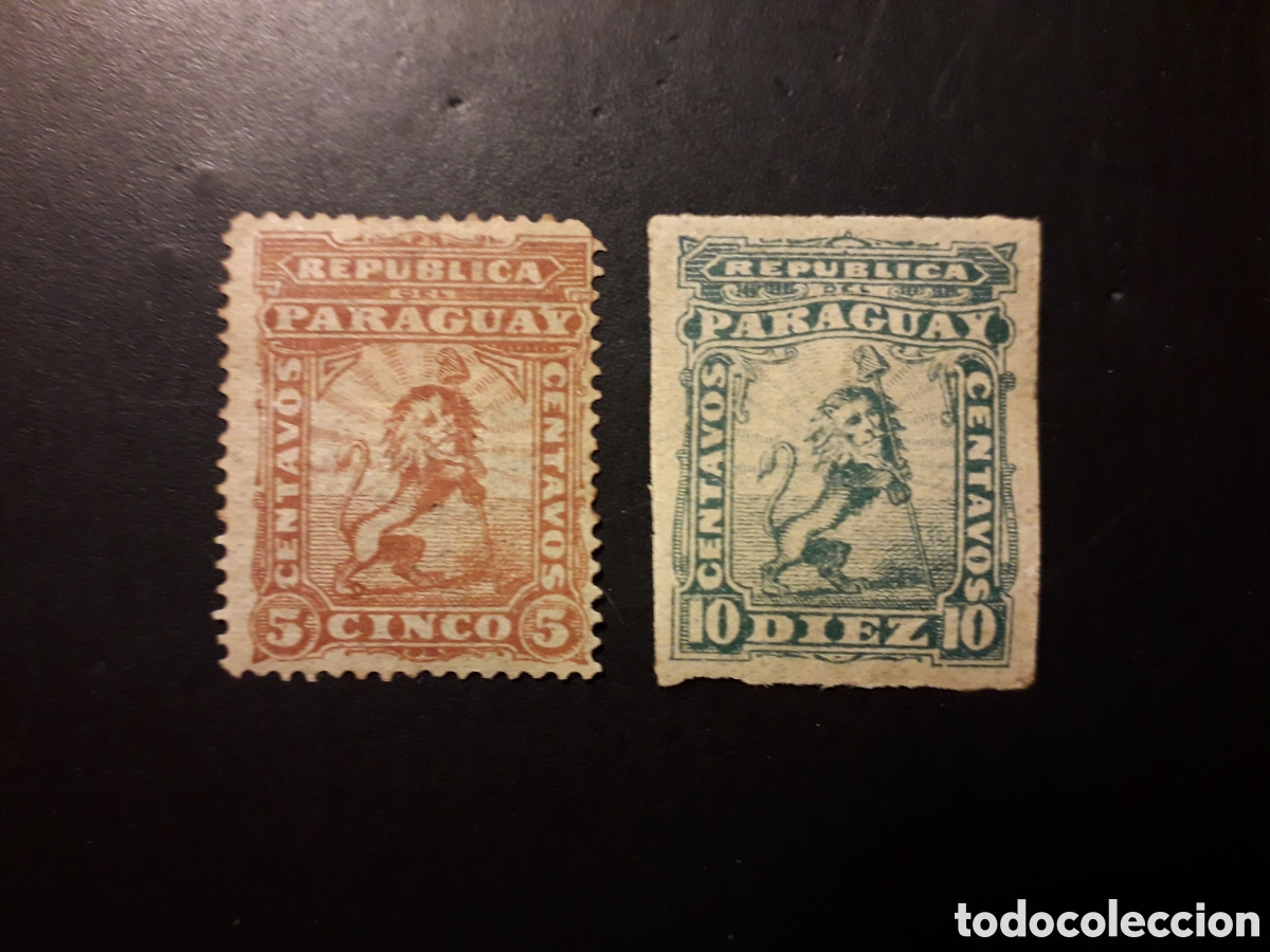 Sellos: PARAGUAY YVERT 10/11 SERIE COMPLETA CON CHARNELA 1879-81 ESCUDO, LE&Oacute;N PEDIDO M&Iacute;NIMO 3&euro;