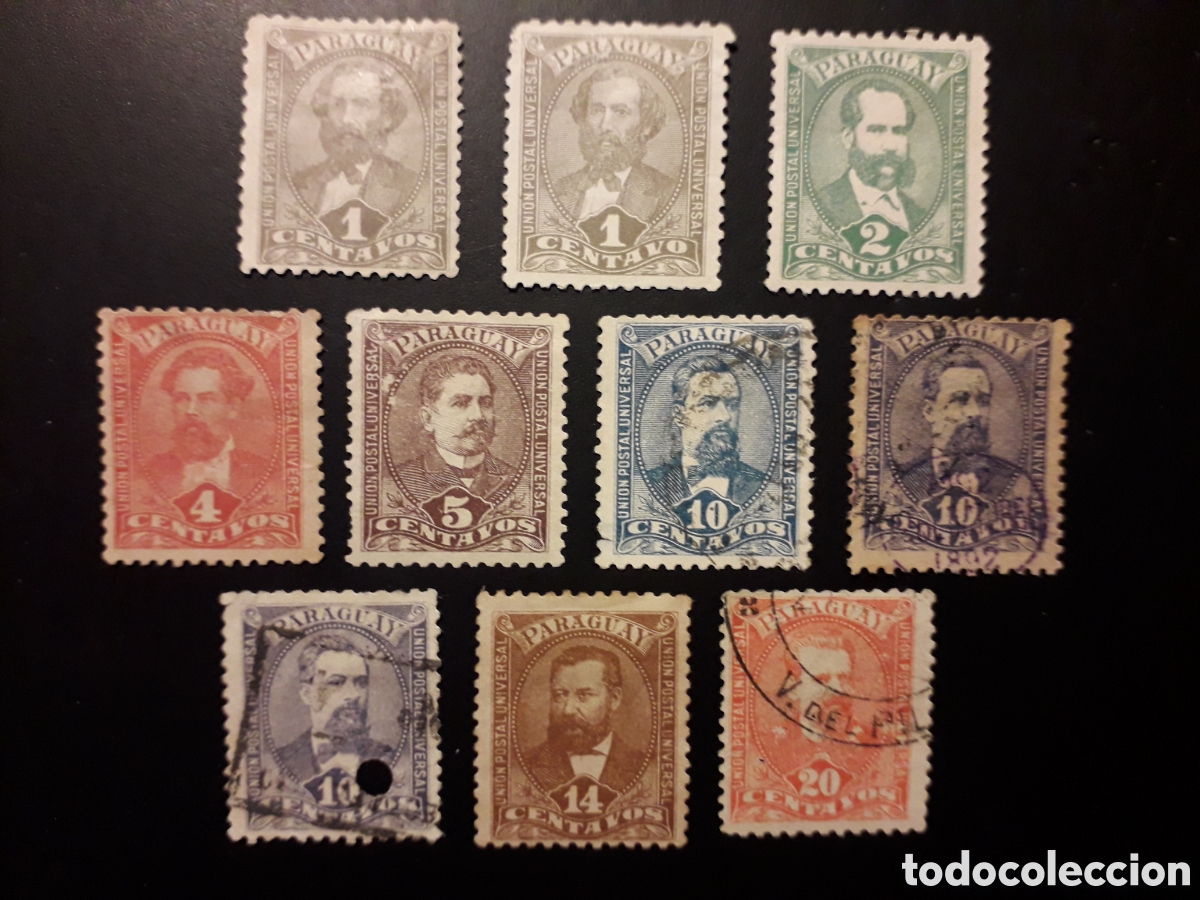 Sellos: PARAGUAY YV 29/36 SERIE CTA USADA Y SIN GOMA ALGUNOS DESPERFECTOS 1892-96 PERSONAJES PEDIDO M&Iacute;NIM 3&euro;