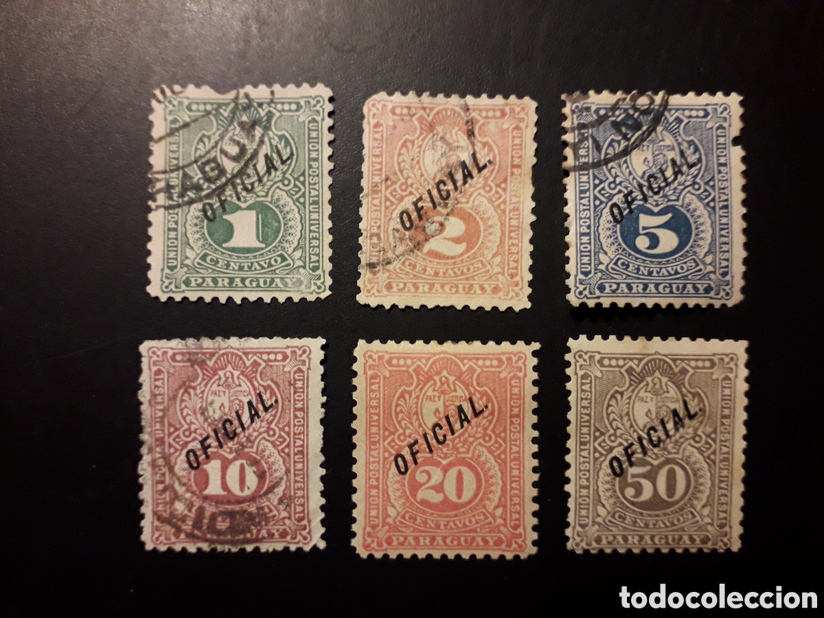 Sellos: PARAGUAY YV OFICIAL 26/33 SIN 29 Y 31 SERIE CORTA USADA DESPERFECTOS 1892 SOBRECARGA PEDIDO M&Iacute;NIM 3&euro;