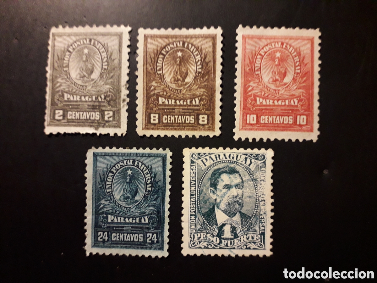 Sellos: PARAGUAY YVERT 49/55 SIN 50/1 SERIE CORTA USADA O SIN GOMA 1900-01 ESCUDOS PEDIDO M&Iacute;NIMO 3&euro;
